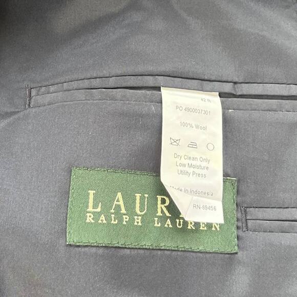 LAUREN RALPH LAUREN 100% Wool Mens Blazers Size 42R Navy 2 Gold Buttons Notch - Picture 10 of 15